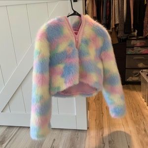 Pastel Rainbow Faux Fur Jacket Hoodie